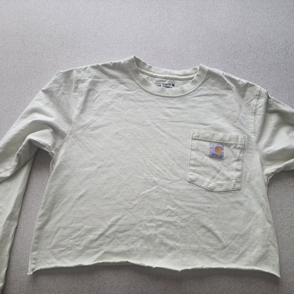 Carhartt Sage Green Long  Sleeve Cropped Shirt with Pocket